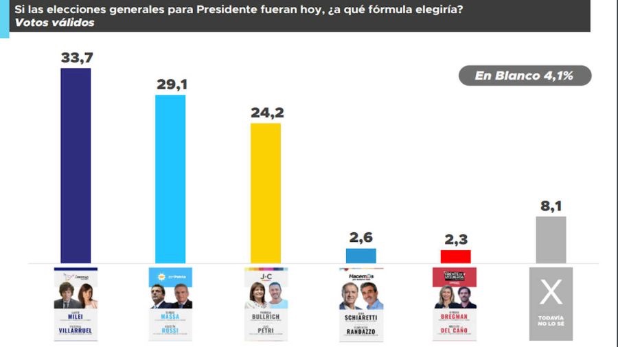 UNA ENCUESTA ASEGURA EL BALLOTAGE ENTRE SERGIO MASSA Y JAVIER MILEI