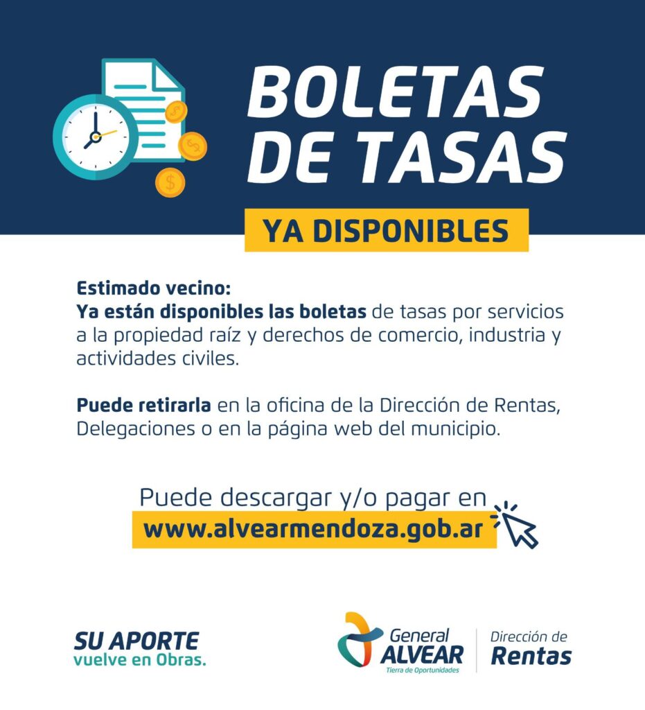 ESTÁN DISPONIBLES LAS BOLETAS PARA EL SEGUNDO SEMESTRE DE TASAS Y SERVICIOS